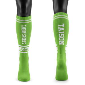 Premium 320 GSM Cotton Nylon Spandex Green White Flag Football <b>Socks</b> Custom Jacquard Logo Design - Product Image 1