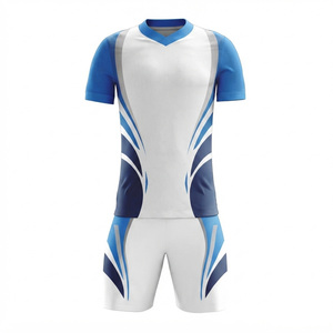 Ensemble de maillots de football pour hommes, blanc et bleu, col en V, manches courtes, sublimé, polyester à séchage rapide, uniformes joueur 11 - Product Image 2