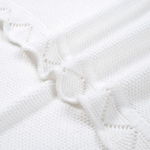 <b>Throw</b> Rectangular Knitted White Color Baby <b>Blanket</b> Solid 100% Cotton Anti-Pilling Four Seasons Home Use - Product Image 1