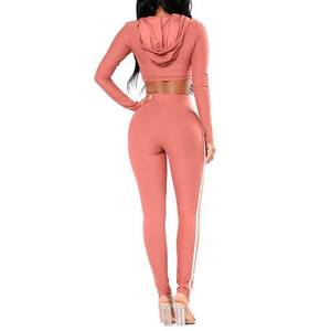 Ensemble de survêtement rose à capuche pour femme, manches longues, couleur unie, style sportif, taille ajustée avec cordon, coupe ajustée, en Spandex et Polyester, idéal pour le printemps - Product Image 2