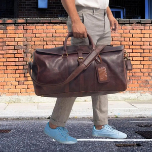 Nouveau sac de voyage week-end en cuir véritable 100% authentique, marron foncé, avec fermeture éclair, sac de sport durable pour homme, sac de nuit - Product Image 4