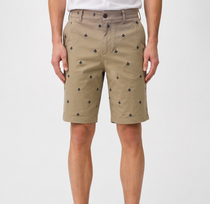 Shorts Bermuda Kaki pour Homme avec Broderie, Taille Mi-Haute, en Tissu Oxford de Coton Décontracté, Fermeture Boutonnée - Product Image 1