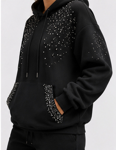 High Quality Heavy <b>Zip</b> <b>up</b> Star Rhinestone Cotton Fleece Drawstring <b>Hoodies</b> <b>Graphic</b> Printed Plus Size Women <b>Hoodies</b> - Product Image 3