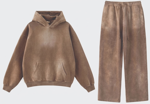 Ensemble Jogging Streetwear Vintage en Molleton Délavé avec Capuche, Coupe Ample, Logo Personnalisé, Effet Usé et Délavé à l'Acide, Sweat à Capuche et Pantalon Oversize - Product Image 5