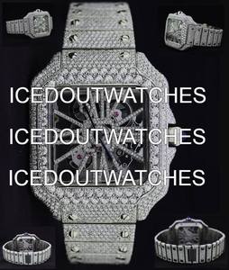 Montre-bracelet squelette de luxe entièrement sertie de cristaux, cadran carré, lunette en cristal, bracelet argenté, design transparent, unisexe, élégante - Product Image 4