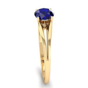 Anillo de Diamantes con Zafiro Azul de Corte Redondo de 0.84 Quilates en Oro Amarillo Sólido de 14K Personalizado REYES para Mujer, Joyería Fina de Compromiso - Product Image 3