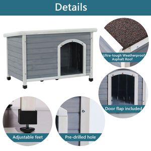 Cuccia per Cani da Esterno Media in Legno con Tetto Impermeabile e Piedini in Plastica Grigia Rialzati, Arredo Regolabile per Animali Domestici - Product Image 4