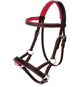 บังเหียนม้าหนังหุ้มบุอย่างดี พร้อมซับในสีแดง ปรับได้ ดีไซน์แบบอังกฤษ สำหรับฝึกซ้อมและการแข่งขัน - Product Image 1