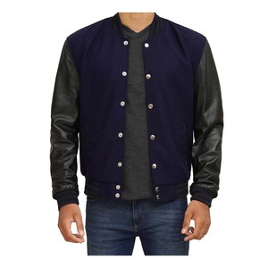 Unisex Custom Embroidery Patches Stand Collar Letterman Jacket with Leather Sleeves for Men Street Bomber <b>Coat</b> Baseball Style - Product Image 3