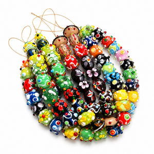 Perles de verre artisanal de qualité supérieure, 8 pouces, multicolores, à points en relief floraux, faites à la main, pour collier, bracelet, boucles d'oreilles EXCEL - Product Image 1