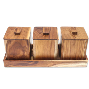 Boîte de rangement alimentaire industrielle en bois avec plateaux et couvercles hermétiques pour la conservation des aliments dans la cuisine, empilable - Product Image 1