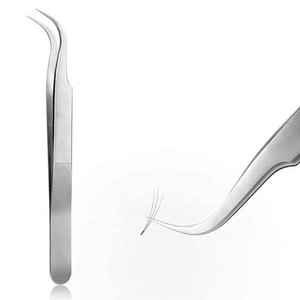 Pince à épiler incurvée robuste en acier inoxydable avec finition satinée pour l'application d'extensions de cils, usage beauté et salon - Product Image 1