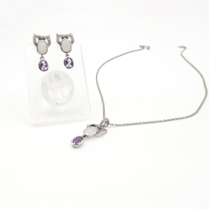 Ensemble pendentif et boucles d'oreilles en argent sterling 925 avec améthyste naturelle et pierre de lune, plaqué rhodium, bijoux fins OEM ODM - Product Image 2