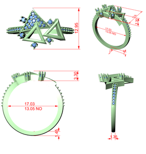 Bague géométrique Trio Peak avec diamants, Bague à grappe de diamants triangulaires, Bague à accent Prisme doré, Bague Bypass géométrique moderne, Tri-Pea - Product Image 5