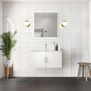 Blanc brillant 36 pouces W X 22 In. Meubles-lavabos de salle de bain D Bath avec dessus en marbre cultivé - Product Image 2