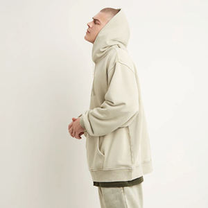 Men's Oversized Hooded Sweatshirt Solid Color Cotton French Terry Casual Pullover with Front Pocket Autumn Wear - Product Image 2