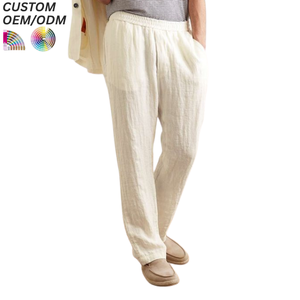 Men's Premium <b>Linen</b>/ Ramie Cotton Mid Waist Breathable Eco-Friendly Lightweight Summer Casual Pants White Loose Straight Leg - Product Image 5