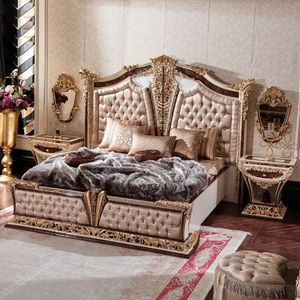 Juego de Dormitorio de Lujo Estilo Mandarín Oriental, Clásico, Tallado en Oro, Cama Tapizada con Mechones, Muebles de Estilo Europeo Real - Product Image 1