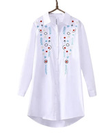 Pilihan Terbaik Kemeja Putih Elegan Wanita Nyaman Kasual Bahan Tahan Lama Desain Khusus Bordir Kancing Sederhana Depan
