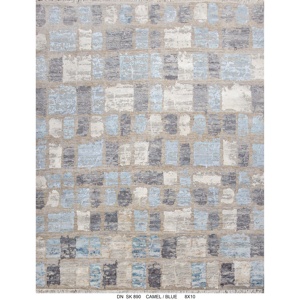 Tapis artisanal sur mesure en laine nouée à la main et soie pure, motif grille, pour salons modernes - Product Image 5