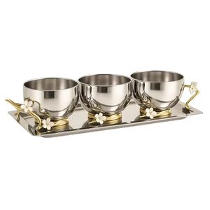 Ensemble de bols de service en métal poli luxueux avec motif floral, compatibles lave-vaisselle, pour servir des aliments lors de fêtes - Product Image 2