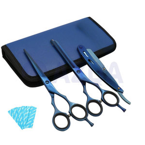 Juego de Tijeras de Peluquería de Acero Inoxidable para Cortar y Entresacar Cabello con Navaja Recta, Recubrimiento Azul y Estuche de Cuero, Kit de Peluquería Profesional - Product Image 6