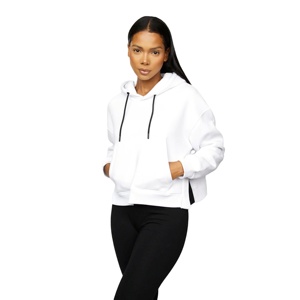 Sweat-shirt à capuche oversize blanc pour femme, manches longues, couleur unie, matière polaire respirante, vêtement d'automne - Product Image 5