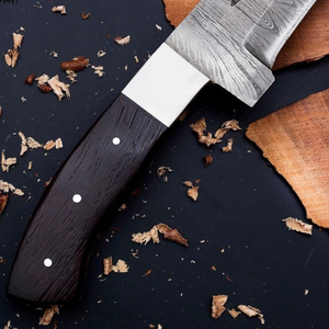 Silbernes Damast-Machetenmesser mit schwarzem Holzgriff, langes feststehendes Messer für Outdoor, Camping und Bushcraft - Product Image 5