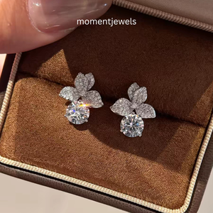 925 <b>Silver</b> Moissanite <b>Stud</b> <b>Earrings</b> Flower Shape Round Brilliant Cut Elegant Jewelry for Gift and Party - Product Image 3