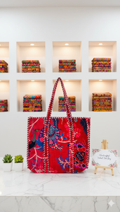 Quilted Red Velvet Reversible Fashion <b>Vintage</b> Bohemian Shoulder <b>Tote</b> <b>Bag</b> Spring Summer Canvas Lining Zipper Closure Lightweight - Product Image 2