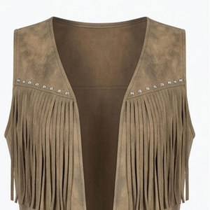 Women Western Fringe Vest <b>Suede</b> <b>Leather</b> Sleeveless <b>Jacket</b> Cowboy Tassel Biker Festival Rodeo Fashion Apparel Premium OEM - Product Image 2