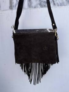 Bolso Bandolera de Cuero Vacuno con Flecos, Estilo Bohemio, con Piedra Turquesa, Bolso Elegante, Superventas, Tamaño Pequeño - Product Image 3