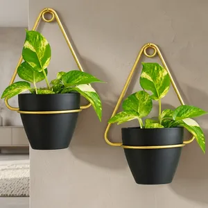 Black Metal <b>Wall</b> <b>Hanging</b> <b>Planter</b> Pots with Gold Triangle Frames | Modern Geometric Flower Pot Holders for <b>Indoor</b> Home Decor - Product Image 5