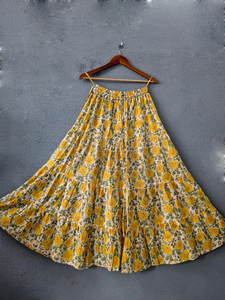 Elevate everyday ethnic wardrobe with this charming yellow floral tiered long <b>skirt</b> Crafted from soft breathable fabric - Product Image 6