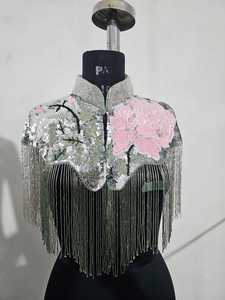 Cape de mariée de luxe noire brodée de sequins, veste de cape de mariage brodée à franges perlées - Product Image 6