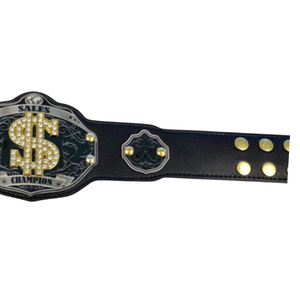 Ceinture de champion des ventes personnalisable en cuir noir avec symbole du dollar et plaque dorée pour les compétitions de vente et les récompenses - Product Image 4