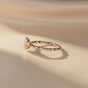 Anillo de compromiso de oro rosa con pavé retorcido y diamantes de moissanita de corte pera y ovalado de 1 quilate |   Anillo de novia único con doble piedra - Product Image 3