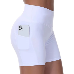 กางเกงขาสั้นเอวสูงสำหรับผู้หญิง พิมพ์โลโก้ได้ตามต้องการ ระบายอากาศได้ดี ยืดหยุ่น กระชับรูปร่าง ไร้ตะเข็บ สีขาว เหมาะสำหรับออกกำลังกายและสวมใส่สบายๆ - Product Image 4