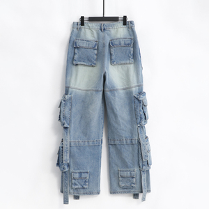 Nuevos Diseños de Pantalones Vaqueros de Mezclilla para Hombre y Mujer, Cintura Elástica, Casuales, de Cintura Alta, con Logotipo Personalizado, con Bolsillos, de Algodón, OEM, al por Mayor - Product Image 2
