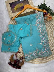New Women's Designer Saree Collection Soft NC Vichitra Party <b>Ankle</b>-Length Wrinkle-Free - Product Image 5