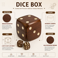 Jeu de dés en bois de rose artisanal avec incrustation en laiton, dés de jeu décoratifs en bois pour jeux de table, décoration intérieure, collection et coffret cadeau