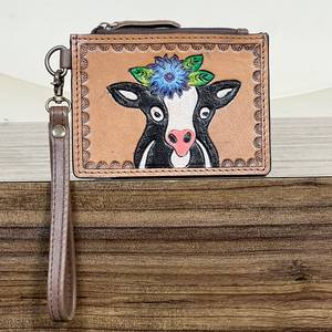 Tarjetero de Cuero Genuino con Diseño Floral y Correa de Muñeca, Estilo Occidental, Hecho a Mano, con Cierre y Estampado de Vaca, para Uso Diario - Product Image 2