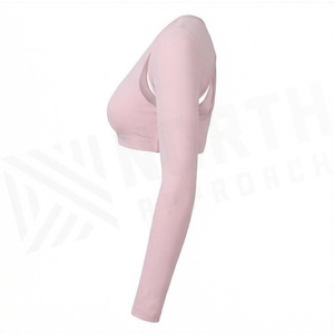 <b>Pink</b> Long Sleeve <b>Crop</b> <b>Top</b> Racerback Scoop Neck Seamless Solid Yoga Wear Women's Sportswear - Product Image 3