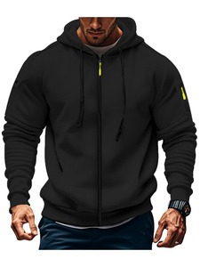 Men's Hooded Zip-Up Sweatshirt Solid Green Casual Regular Fit Knitted Polyester Breathable Autumn Wear 2027 - Product Image 2