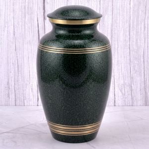 Urna Funeraria de Latón para Cenizas Humanas, Color Borgoña y Dorado, con Triple Banda Dorada y Superficie Brillante, Urna Conmemorativa para Entierro - Product Image 6