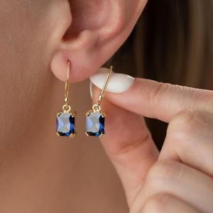 Boucles d'oreilles pendantes Tanzanite bleue taille émeraude en argent sterling 925 plaqué or 14 carats, pierre de naissance de décembre - Product Image 5