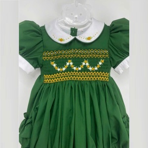 Robe d'été pour filles, nouveau style coréen brodé, en coton tricoté torsadé, à manches courtes, barboteuse pour bébé, vêtements assortis pour sœurs - Product Image 5