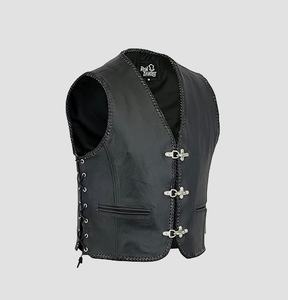 Chaleco de cuero genuino negro para hombre, estilo motociclista, tallas S a 3XL - Product Image 1