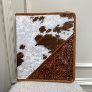 Custom Branded Hand Tooled Leather & Cowhide Portfolio Premium High Quality Document <b>Case</b> Business <b>File</b> Folder Ring Binder Cover - Product Image 3