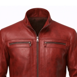 OEM Custom Vintage Winter Dyed Mandarin Collar Zipper Front Mens Red <b>pilot</b> Sporty Leather Bomber <b>Jacket</b> Waterproof Windproof - Product Image 3